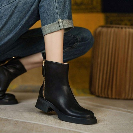 White Chelsea Short Boots Women's Spring and Autumn Zipper Locomotive Increased Martin Boots Women's British Style Single Boots