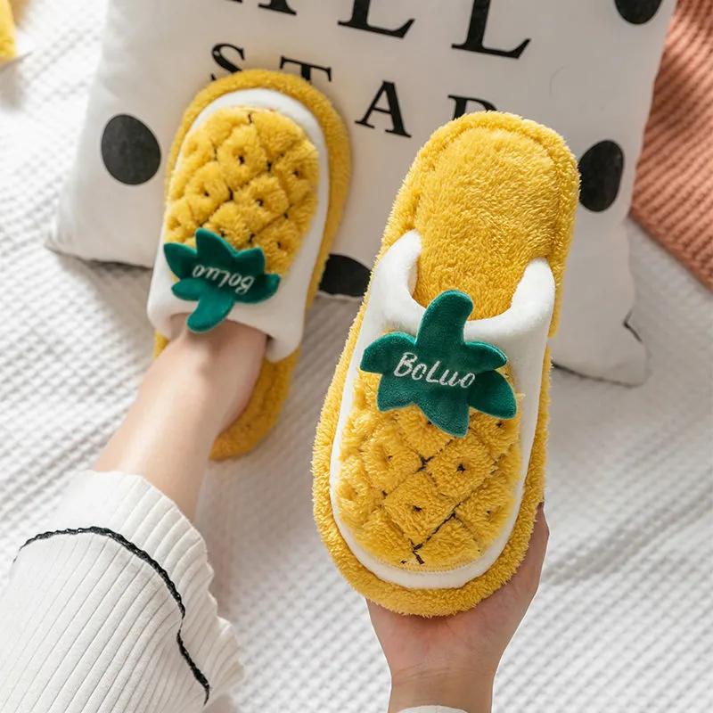 Women Winter Slippers Cotton Shoes Couples Slides Thick Warm Furry Slippers Men Home Non Slip Slippers