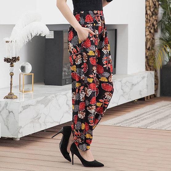 Women's Summer and Autumn Large Size Pants Soft Mother's Jogger Pants Loose Printed Pants Elastic Waist Casual Cropped Pants