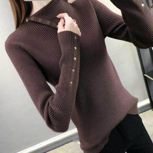 Autumn and Winter Knitted Long-sleeved Sweater Women's High-necked Wild Thickening Bottoming Shirt Pure Color Simple Female Top