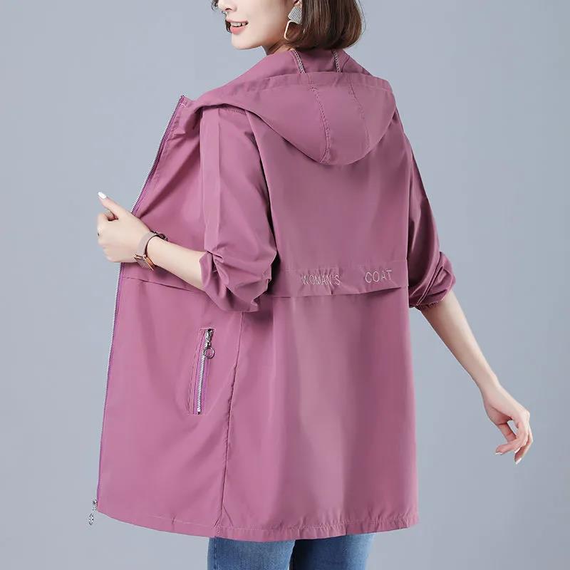 Autumn Windbreaker Women's Mid-length Coat Women's Spring and Autumn All-match Plus Size Coat Jacket Women