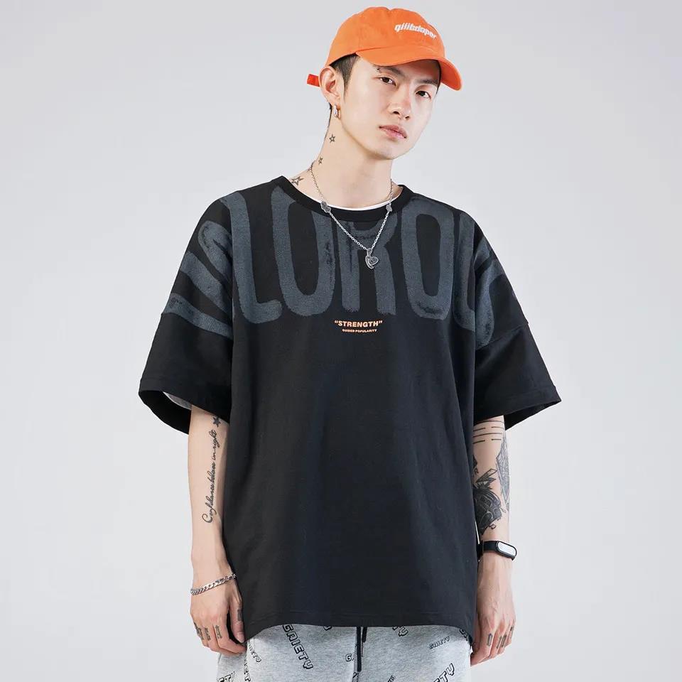 Summer Short-sleeved T-shirt Male Students Pure Cotton Printing Hip-hop Loose Shoulders Five-point Sleeve T-shirt Men's