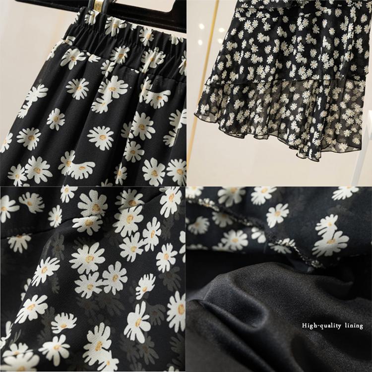 Summer Skirts Womens Plus Size Elastic High Waist Print Floral Long Pleated Skirt Chiffon Ruffles