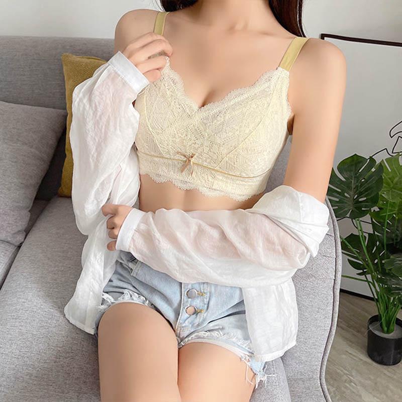 Lace Ultra-thin Big Breast Show Small Underwear No Steel Ring Large Size Bra Gather Adjustable Receiving Breast Sexy Close-fitting Comfortable Bra