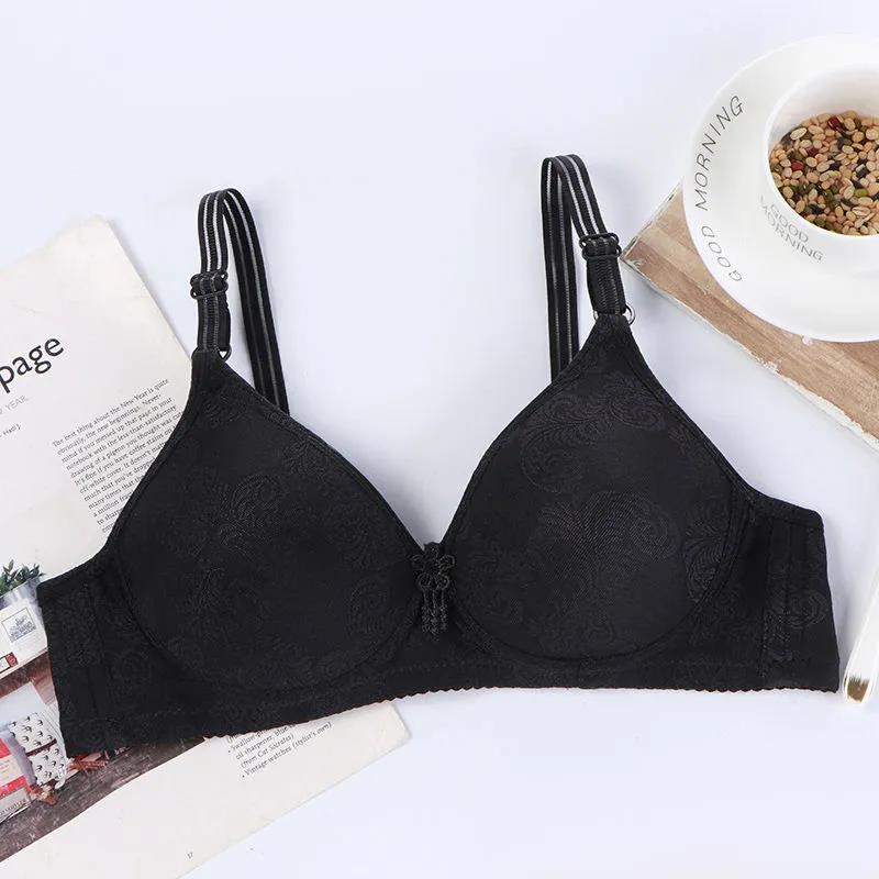 Large Size Printed Lace Skin-friendly Breathable Thin Thin Anti-sagging Gather No Steel Ring Women's Underwear Bra