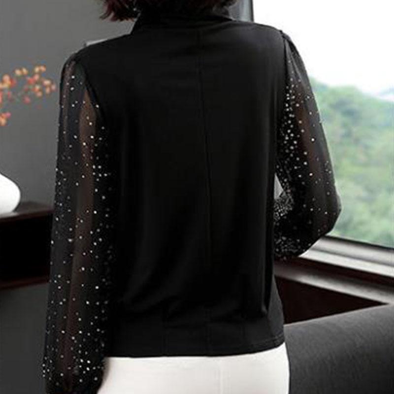 Women Spring Autumn Style Chiffon Blouses TShirts Lady Casual Long Sleeve V-Neck Polka Dot Printed Tops Pullover