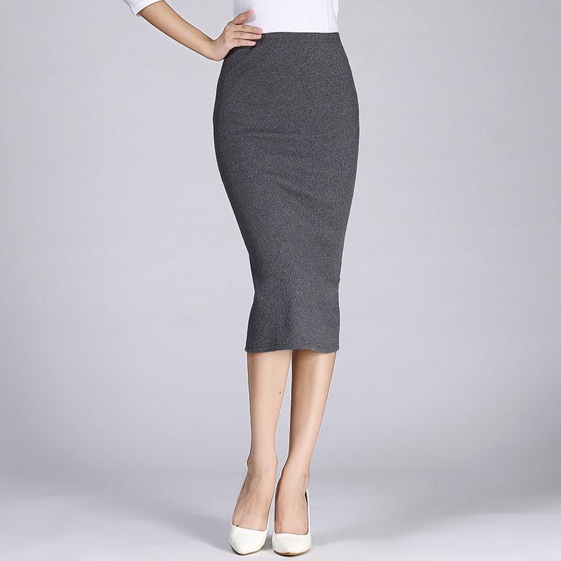 Autumn Winter Sexy Knit Bodycon Skirt for Women OL Stytle Ladies Split Elastic Long Pencil Skirt