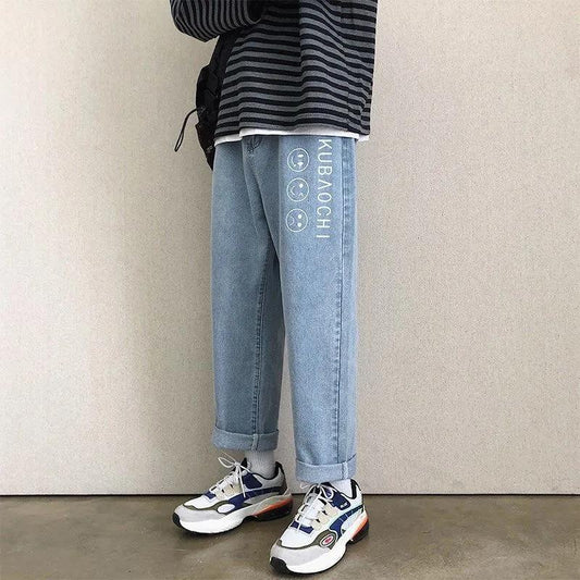 Men's Cropped Trousers Spring and Autumn Jeans Loose Beggar Wide-leg Student Straight-leg Pants