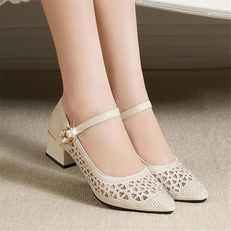 Mesh Rhinestone Sandals Women's Hollow Breathable Shoes Summer Non-slip Soft Bottom Women's Shoes