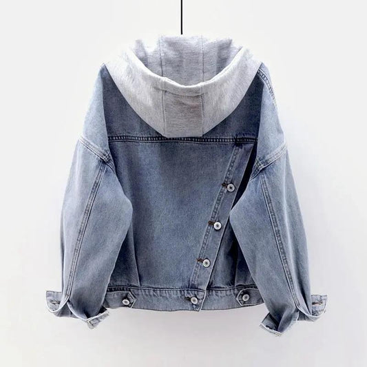 Denim Jacket Women Loose 2021 Spring and Autumn Korean Style Short Long-sleeved Hooded Jacket Multi-pocket Versatile Top