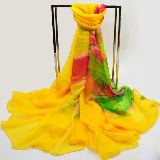 Flower Wrap Shawl Silk Imitation Satin 200*140cm Women Elegant Scarf  All-match Headscarf Sunscreen Gauze Shawl