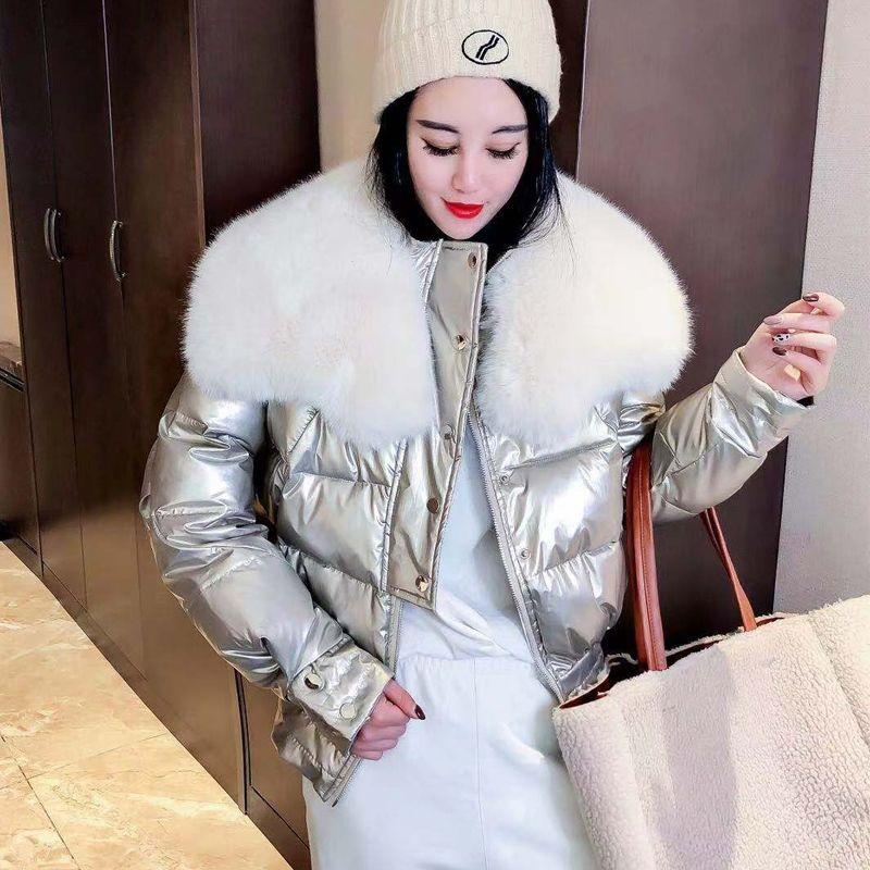 Women Winter Parkas Jacket Coat Glossy Warm Women Fur Hooded Coat Short Cotton Padded Winter Jacket Women