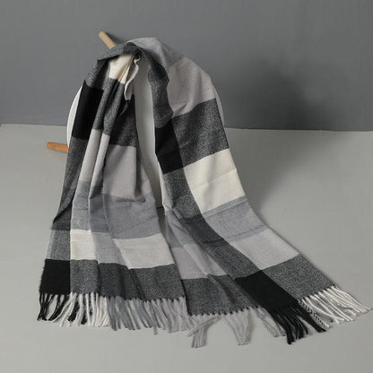 Imitation Cashmere Plaid Winter Scarf Women Winter Models All-match Thick Warmth Tassel Shawl Dual-use Scarf Soft Fabric