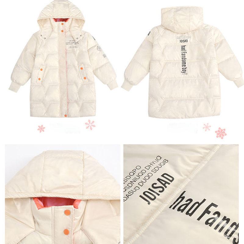 Girls Mid-length Disposable Printed Hooded Cotton Jacket Warm and Windproof Padded Winter Jacket