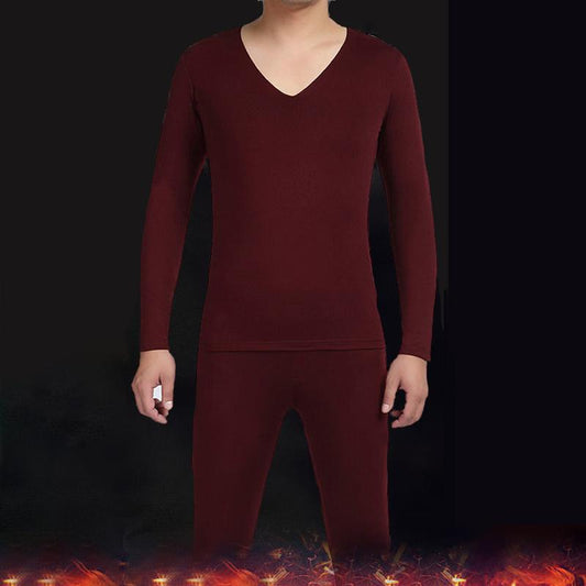 Men Winter Autumn Thermal Underwear Plus Velvet O-neck Tops Pants Tight Suit Thicken Windproof Comfortable Soft Lining Long Sleeve High Elasticity