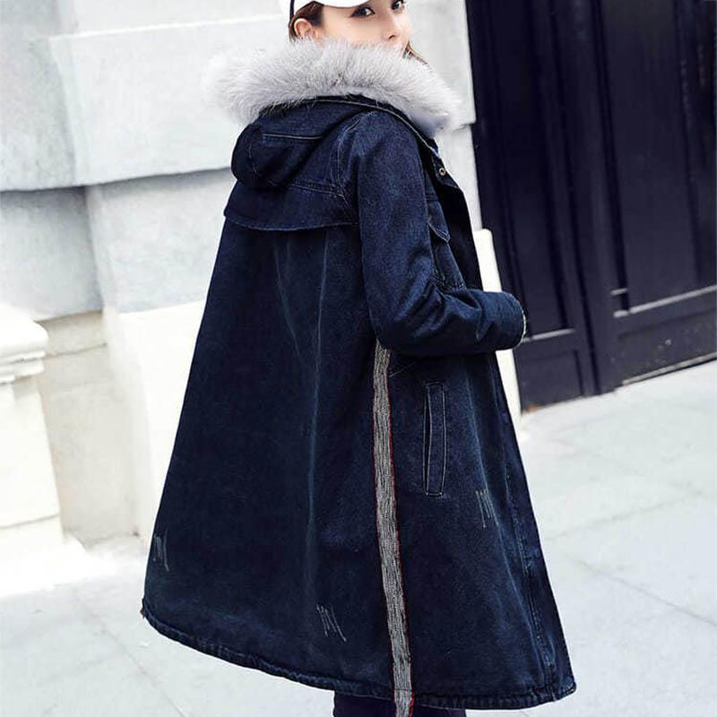 Winter Coat Women's Mid-length Loose and Thick Plus Velvet Lamb Wool Cotton Jacket Denim Jacket Cotton Jacket