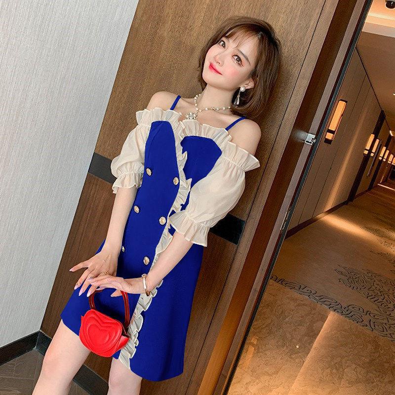 Female Vintage High Waist Holiday Backless Dress Elegant Slim Evening Club Dress Irregular Double Breasted Party Dress