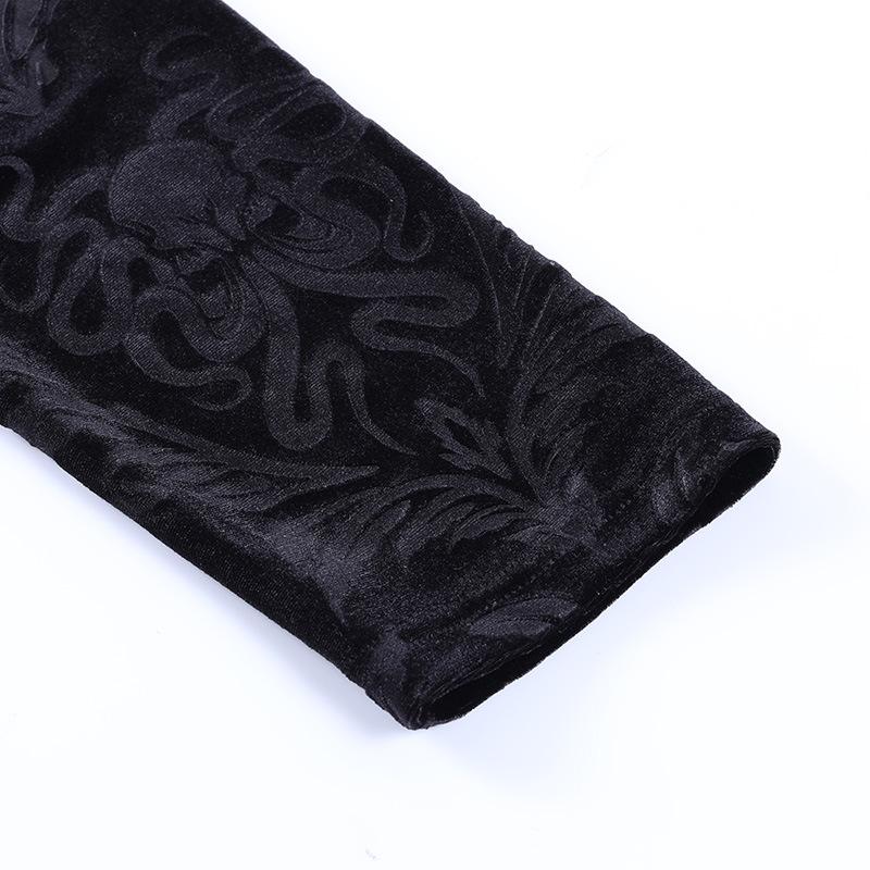 Dark Gothic Slim Fleece Legging Women Sexy Black Suede Embossing Long Skinny Legging Goth Indie Big Flower Printed Bottoms