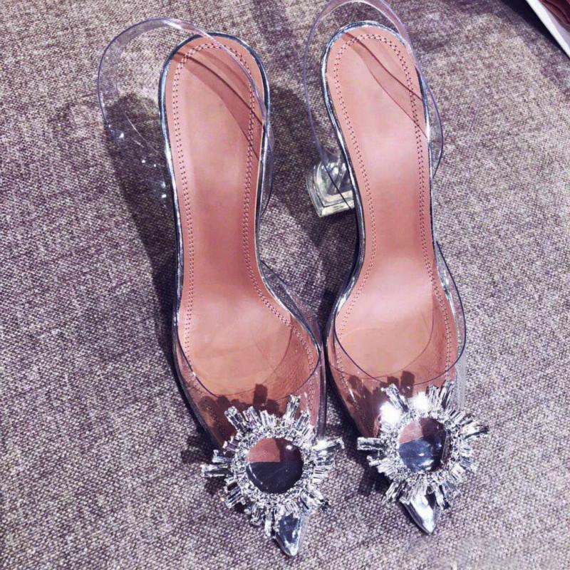 Women Transparent Sandals Female Summer Thin Heels Sexy Ladies High Heels with Crystal