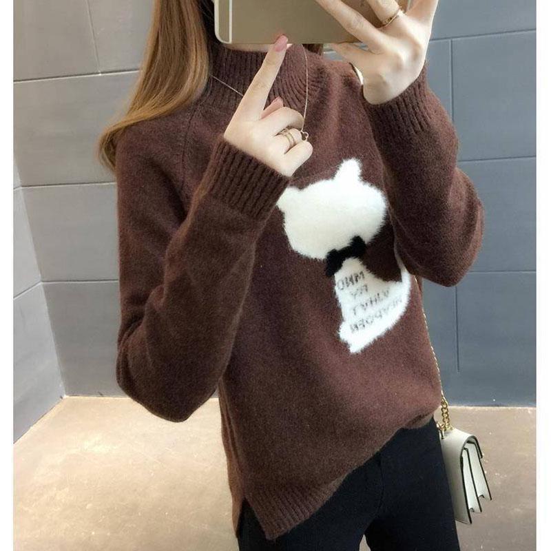 Autumn and Winter Thick Sweater Fashion Loose Knit Top Half High Collar Youth Female Jacket