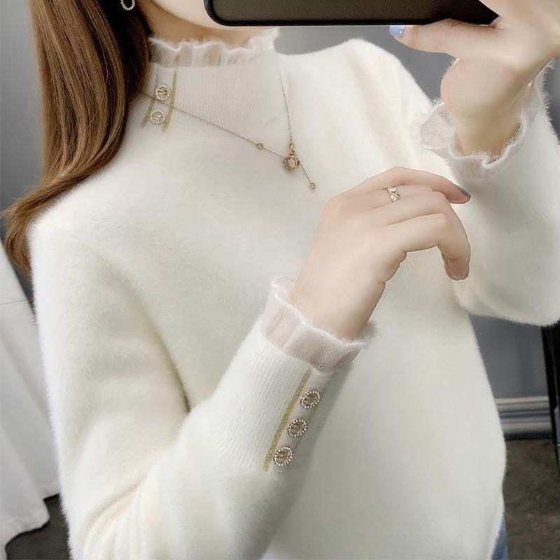 Autumn and Winter Mohair Half Turtleneck Sweater Thick Loose Solid Color Shirt Fashion Casual Women Bottoming Dress