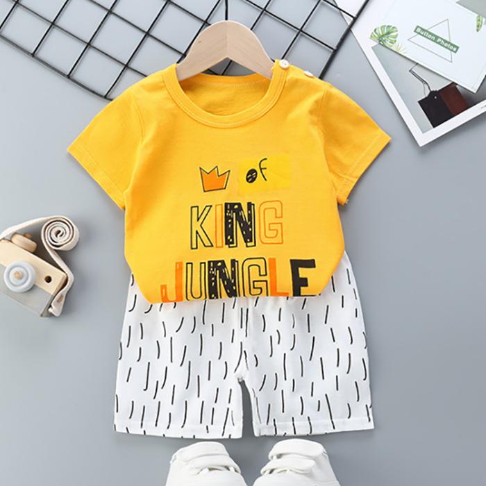 Children's Short Sleeve Suit Korean Style Boys and Girls Set Printing T-shirt + Shorts Two Piece Set