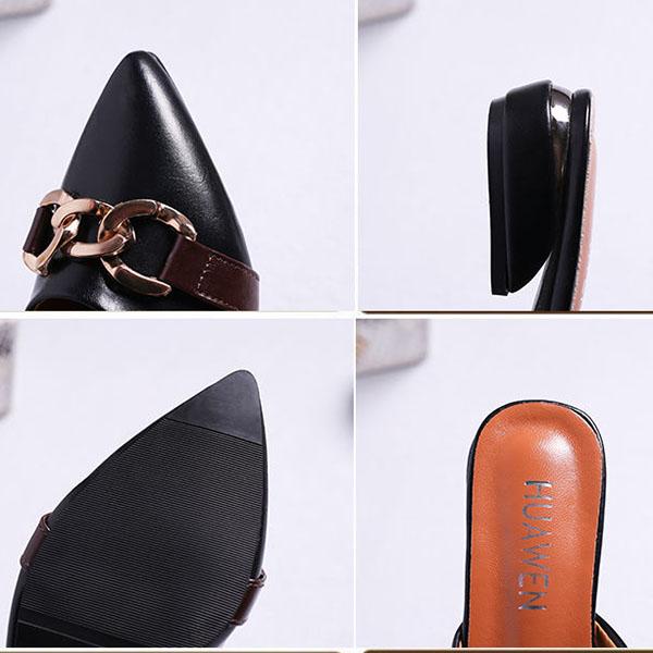 Plus Size Women Slippers Outdoor High Heels Non-slip Office Lady Pointed Toe Leather Sandals