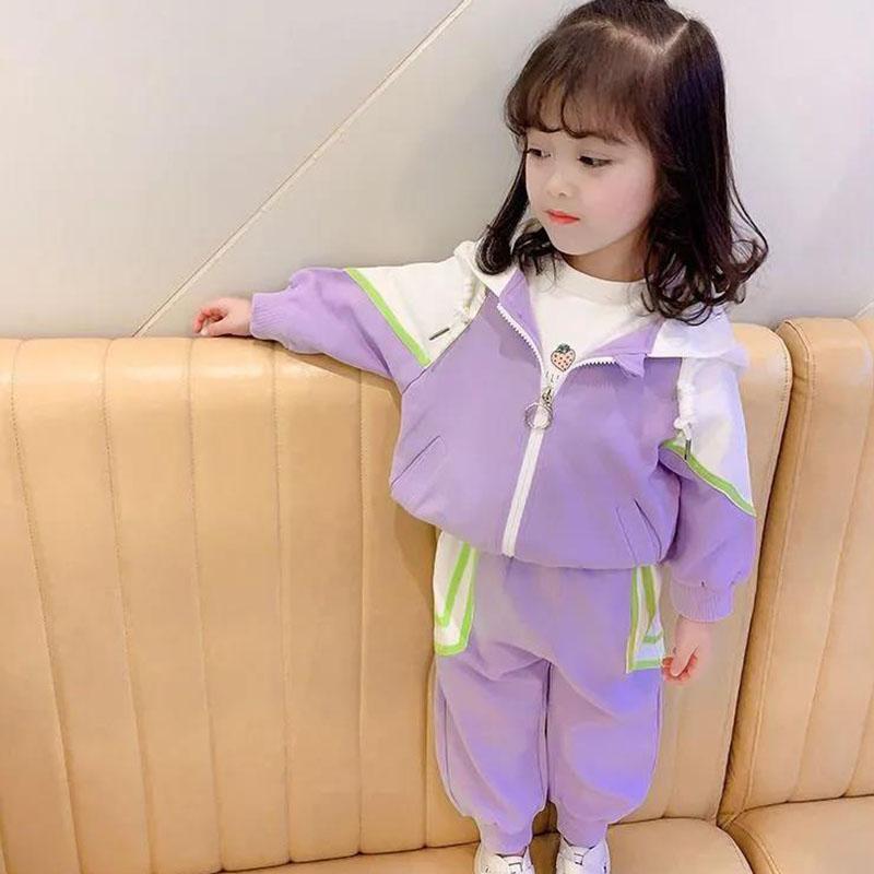 Girls' Suits Spring and Autumn Girls' Baby Sports Suits Children's Hooded Two-piece Casual Suits Loose Stitching Sets