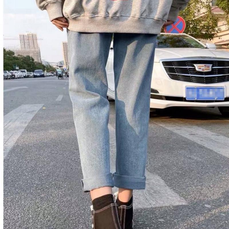 WTEMPO Female Straight Jeans  Spring and Summer High Waist Loose Light Blue/black Pants Wide Leg Trousers Wild