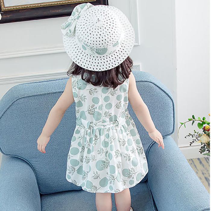 2PCS/Set Girls Dress +Hat Cotton Comfortable Children's Dress Summer Dress Floral Girls' Sleeveless Dress For Children