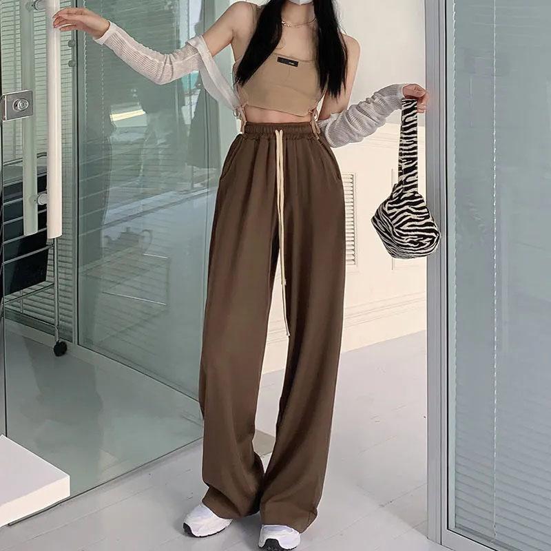 Women's Casual Pants Spring and Summer INS Black High-waisted Loose Straight-leg Pants Are Thin and Droopy Wide-leg Pants Long Mopping Pants