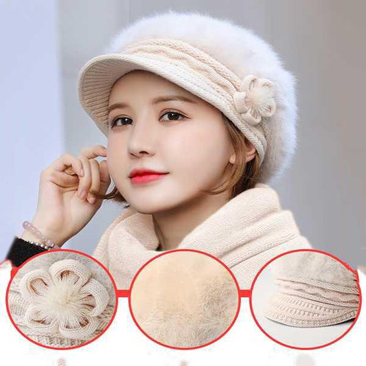 2pcs/set Winter Women's Hat + Scarf Set Girl Warm Beanies Hat for Girl Scarf Pompoms Winter Hats