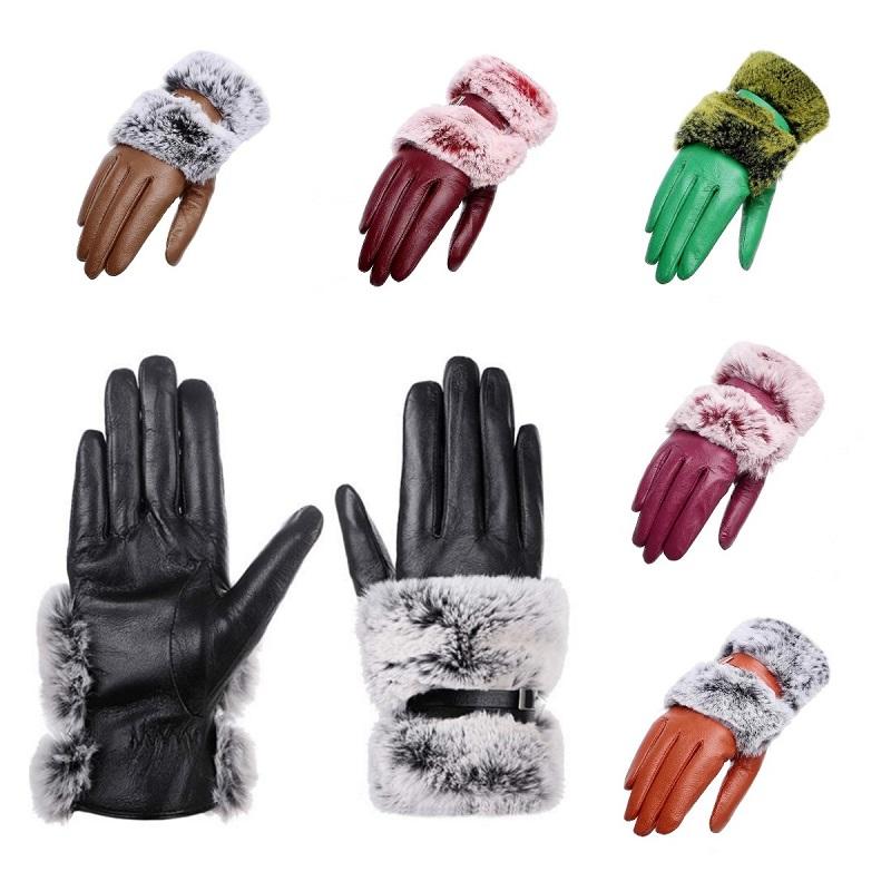 High Quality Ladies Goat Leather Gloves Spring Autumn Driving Mittens Plus Cashmere Warm Cycling Leather Gloves Windproof Thermal Gloves