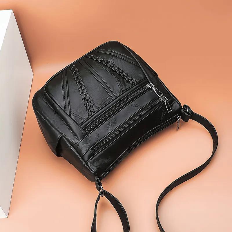 Black PU Leather Women Multi-Layer Crossbody Bags Portable Large Capacity Classic Soft Surface