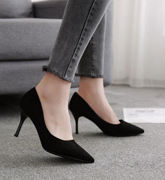 Female Stiletto High Heels  Black Pointed Toe Shoes  Spring and Autumn Girl Single Shoes