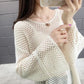 Summer Ice Silk Knitted Sunscreen Blouse Trumpet Net Shirt Top Hole Thin Women's Loose Hollow See-through Fabric Light and Breathable