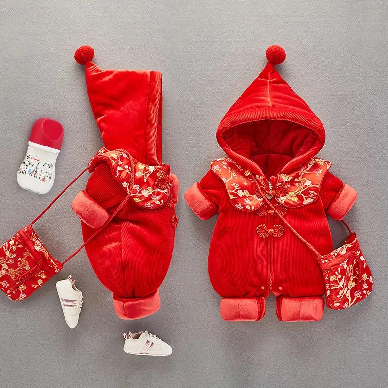 Baby Winter Dress Women's Chinese New Year Clothes Children's New Year Dress Plush Thickened Baby One-piece Clothes Go Out