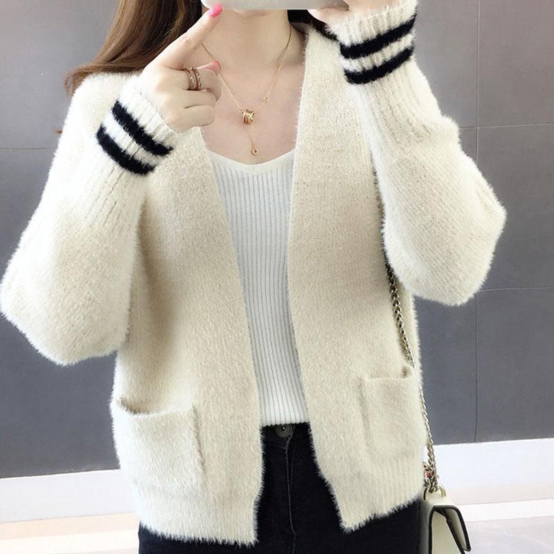 Autumn and Winter Mohair Cardigan Jacket Short Loose Knit Sweater Fashion Casual Women's Top