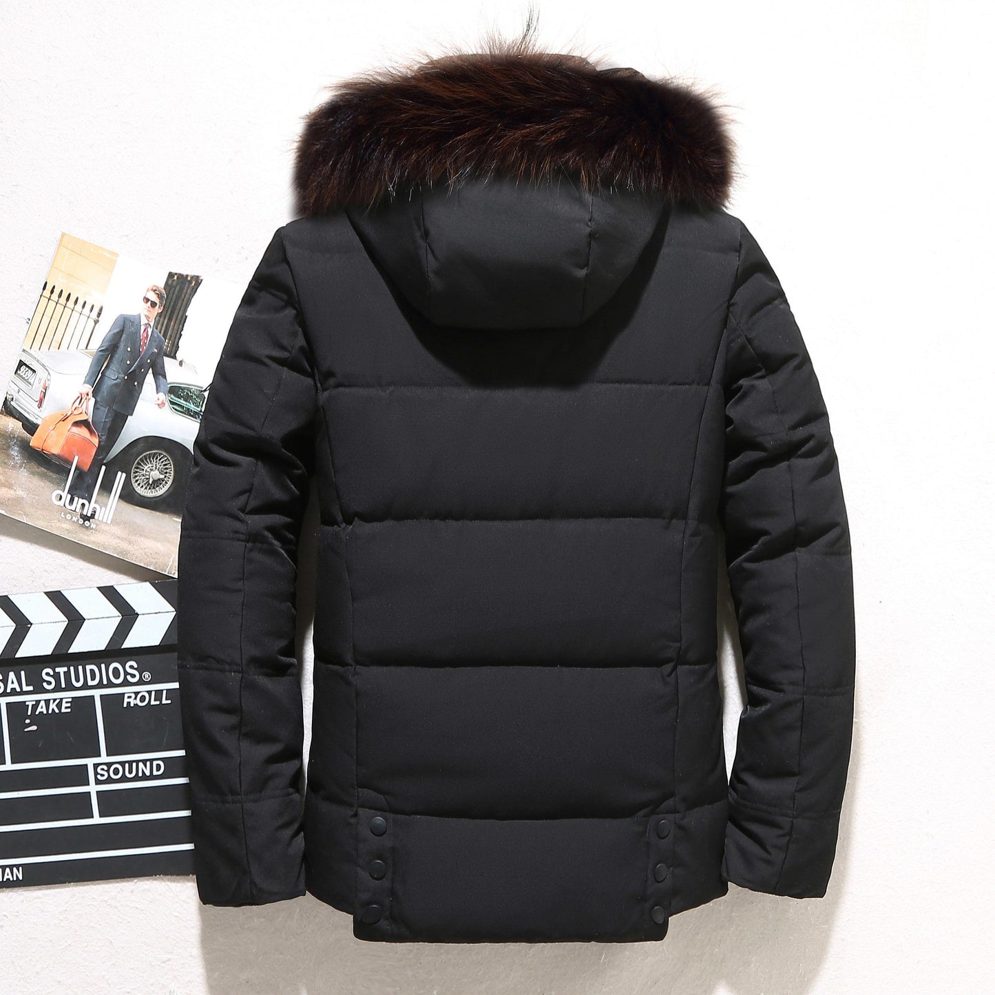 Winter Men's Down Jacket Short Thickened Student Winter Clothes White Duck Down Large Fur Collar Young and Middle-aged Fashion Jacket