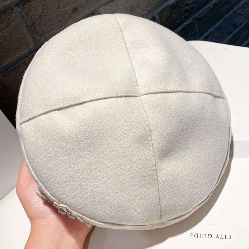 Women's Rhinestone Butterfly Wool Blend Beret Hat Spring Autumn All-match Elegant Retro Painter Hat Solid Color Baker Hat