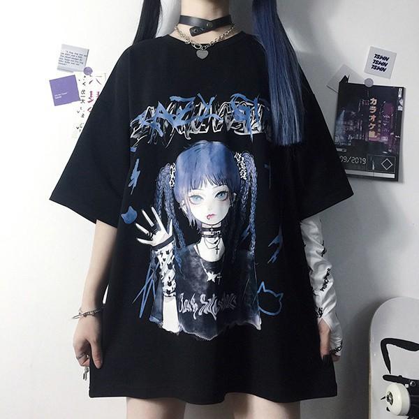 Anime Girl Oversized T-Shirt Harajuku Streetwear Tee Unisex Y2K EGirl Fashion Anime Clothes Aesthetic Clothing TikTok Style EBoy Japan Shirt