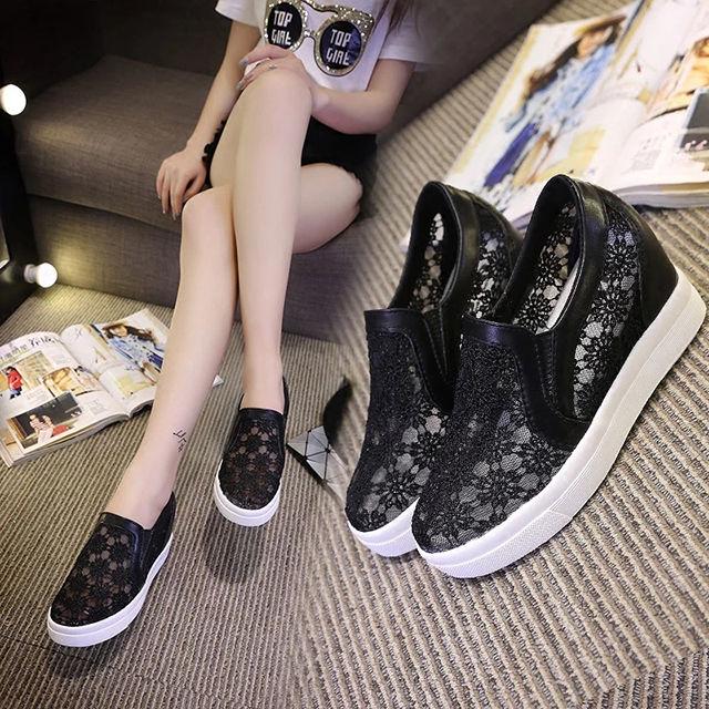 Women's Wedge Sneakers Casual Increased Hollow Breathable Mesh  Sequins Sneakers Women's Platform  Shoes