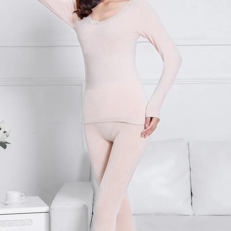 Autumn and Winter Women's Clothes and Long Trousers Sexy Slim Body Bottoming Underwear Round Neck Thin Thermal Underwear Suit Female Students