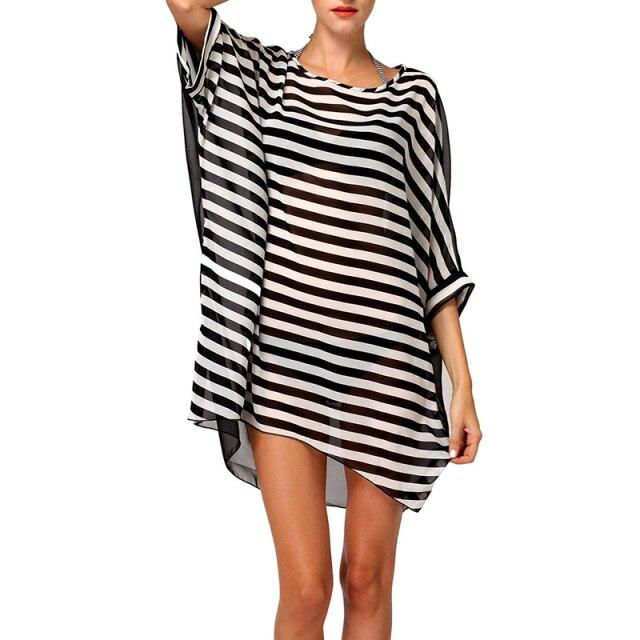 Transparent Striped Dresses for Women Summer Black White Patchwork Sexy Dress Plus Size Loose Short Sleeve vestidos