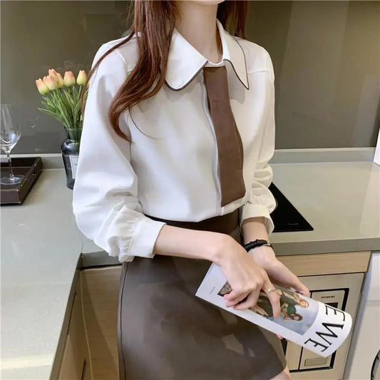 Women Spring Summer Blouse Long Sleeve Womens Casual Tops and Blouses Vintage Women Shirts Slim Solid Color Office Lady Tops