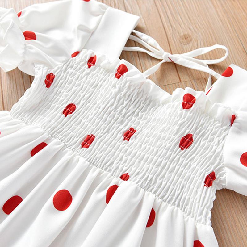 Kids Girls Sweet Style Fresh Style Summer Polka Dot Sundress French Stylish A-Line Dress for Party Birthday Gift