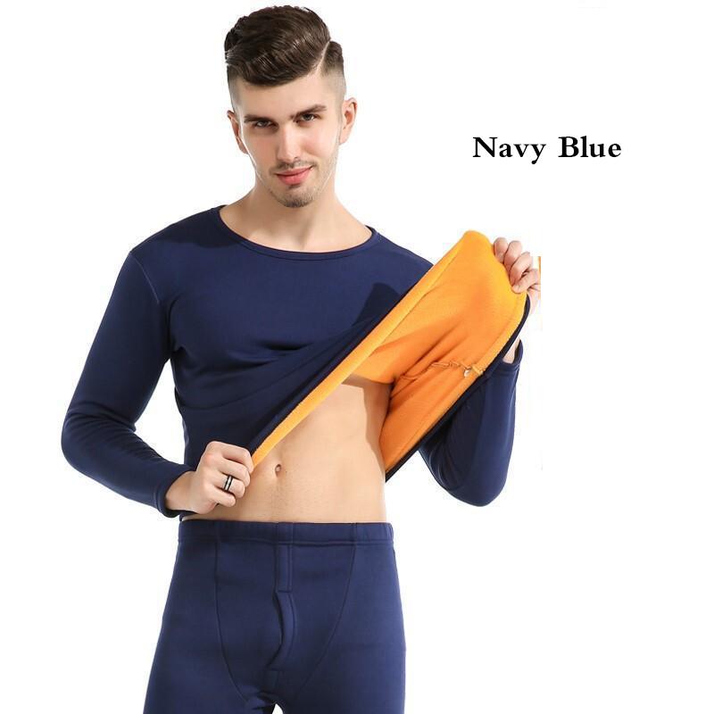 Men Winter Thermal Underwear Plus Velvet O-neck Tops Pants Slim Tight Suit Thicken Windproof Comfortable Soft Lining Long Sleeve High Elasticity