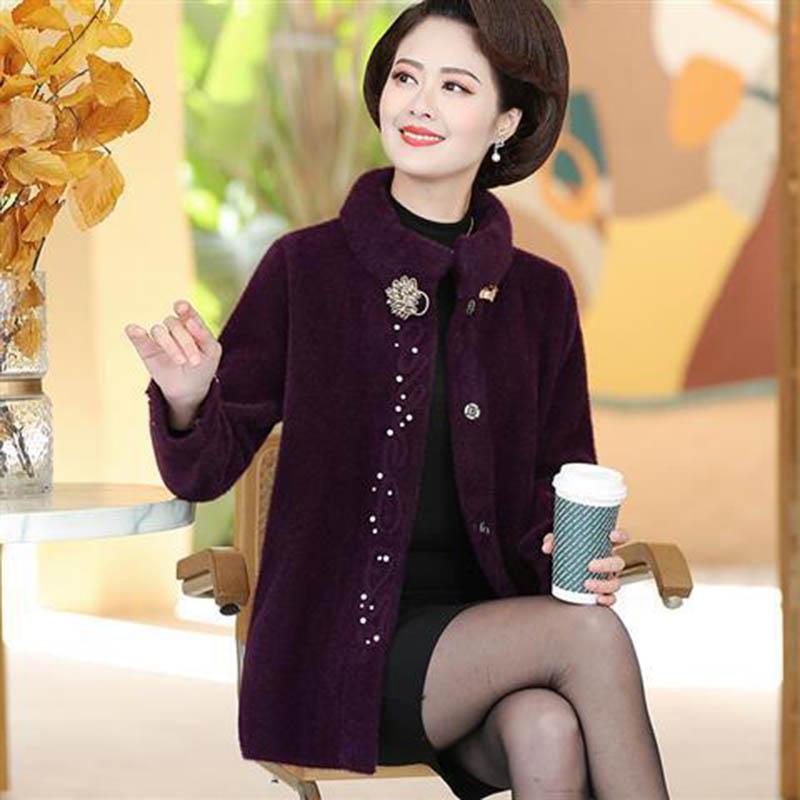 Mother Wear Autumn and Winter Coat Noble Imitation Mink Velvet Coat Middle-aged and Elderly Fashion Windbreaker