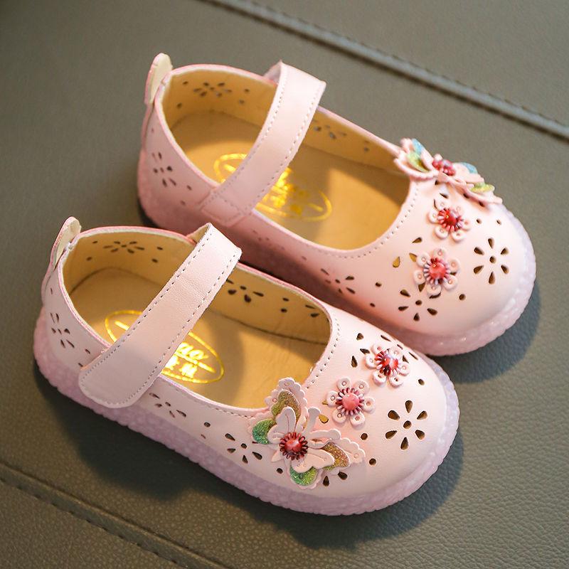 Spring and Autumn Girls' Leather Shoes Hollow Student Net Red Princess Shoes Baby Children's Dance Shoes Children's Single Shoes