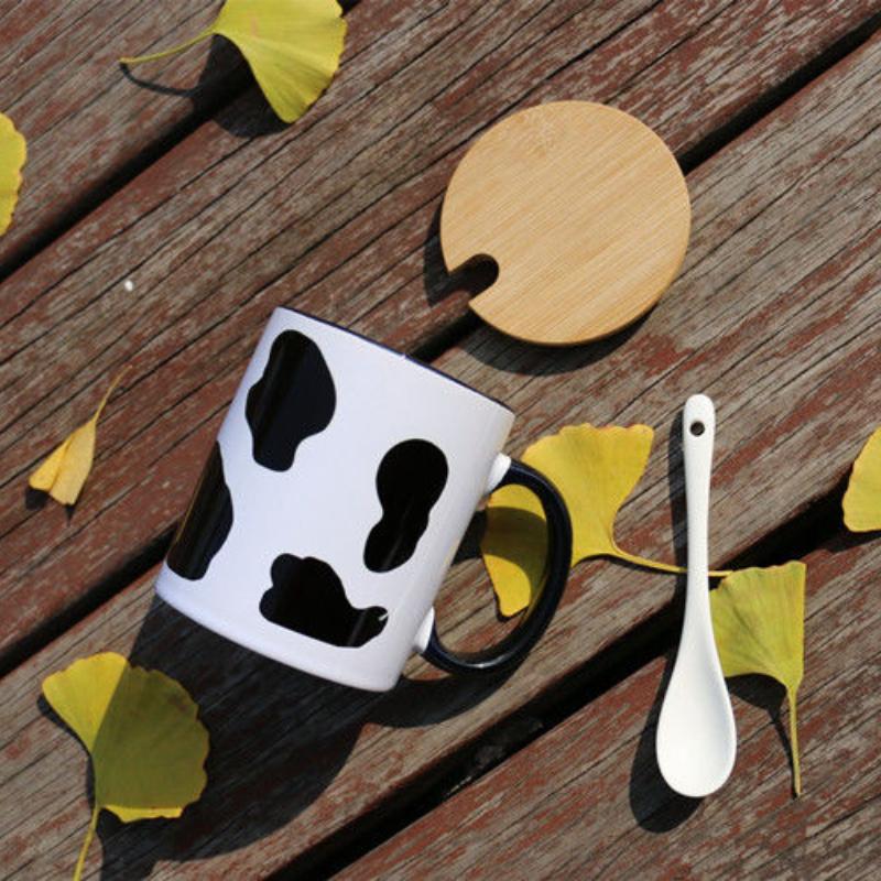 Ceramic Children's Cup Breakfast Milk Tea Cup Female Student Drinking Water Home Mug with Spoon with Lid